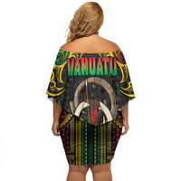 Vanuatu Language Week Off Shoulder Short Dress Boar Tusk Warrior Tribal Floral Pattern DT05 - Polynesian Pride
