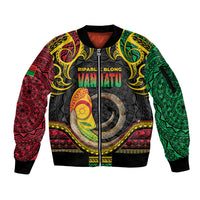 Vanuatu Language Week Sleeve Zip Bomber Jacket Boar Tusk Warrior Tribal Floral Pattern