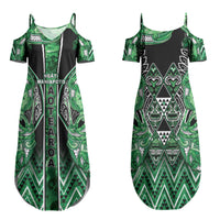 Aotearoa Ngati Maniapoto Couples Matching Summer Maxi Dress and Hawaiian Shirt Maori Tribal Green Paua Shell Pattern DT05 - Polynesian Pride