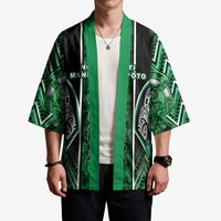 Aotearoa Ngati Maniapoto Kimono Maori Tribal Green Paua Shell Pattern DT05 - Polynesian Pride