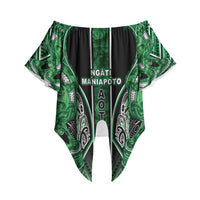 Aotearoa Ngati Maniapoto Off Shoulder Wrap Waist Top Maori Tribal Green Paua Shell Pattern DT05 - Polynesian Pride