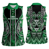Aotearoa Ngati Maniapoto Women Sleeveless Polo Shirt Maori Tribal Green Paua Shell Pattern DT05 - Polynesian Pride