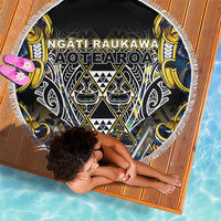 Aotearoa Ngati Raukawa Beach Blanket Maori Tribal Yellow And Navy Paua Shell Pattern DT05 - Polynesian Pride