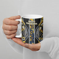 Aotearoa Ngati Raukawa Ceramic Mug Maori Tribal Yellow And Navy Paua Shell Pattern DT05 - Polynesian Pride
