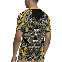 Aotearoa Ngati Raukawa Rugby Jersey Maori Tribal Yellow And Navy Paua Shell Pattern DT05 - Polynesian Pride