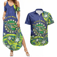 Cook Islands Language Week Couples Matching Summer Maxi Dress and Hawaiian Shirt Flying Fish 15 Stars Tribal Patterns
