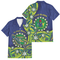 Cook Islands Language Week Family Matching Mermaid Dress and Hawaiian Shirt Flying Fish 15 Stars Tribal Patterns DT05 Dad's Shirt - Short Sleeve Green - Polynesian Pride