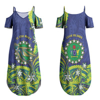 Cook Islands Language Week Family Matching Summer Maxi Dress and Hawaiian Shirt Flying Fish 15 Stars Tribal Patterns