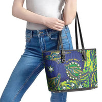 Cook Islands Language Week Leather Tote Bag Flying Fish 15 Stars Tribal Patterns