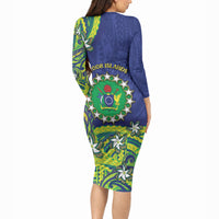 Cook Islands Language Week Long Sleeve Bodycon Dress Flying Fish 15 Stars Tribal Patterns DT05 - Polynesian Pride