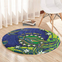 Cook Islands Language Week Round Carpet Flying Fish 15 Stars Tribal Patterns