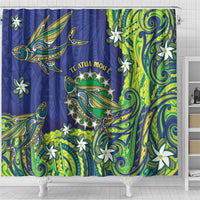 Cook Islands Language Week Shower Curtain Flying Fish 15 Stars Tribal Patterns