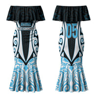 Custom Aotearoa Ngati Kahungunu Family Matching Mermaid Dress and Hawaiian Shirt New Zealand Traditional Maori Pattern DT05 Mom's Dress Blue - Polynesian Pride