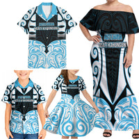 Custom Aotearoa Ngati Kahungunu Family Matching Off Shoulder Maxi Dress and Hawaiian Shirt New Zealand Traditional Maori Pattern