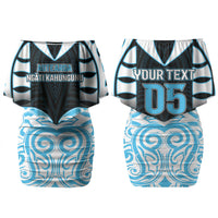 Custom Aotearoa Ngati Kahungunu Family Matching Off Shoulder Short Dress and Hawaiian Shirt New Zealand Traditional Maori Pattern DT05 Mom's Dress Blue - Polynesian Pride