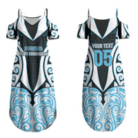 Custom Aotearoa Ngati Kahungunu Family Matching Summer Maxi Dress and Hawaiian Shirt New Zealand Traditional Maori Pattern DT05 Mom's Dress Blue - Polynesian Pride