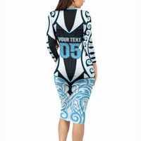 Custom Aotearoa Ngati Kahungunu Long Sleeve Bodycon Dress New Zealand Traditional Maori Pattern