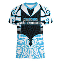 Custom Aotearoa Ngati Kahungunu Women V-Neck T-Shirt New Zealand Traditional Maori Pattern