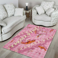 Pink Palaka Hawaiian And Japanese Area Rug Sakura Lei With Koi Fish - Polynesian Pride