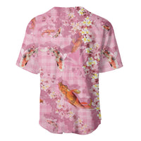 Pink Palaka Hawaiian And Japanese Baseball Jersey Sakura Lei With Koi Fish - Polynesian Pride
