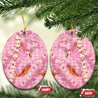 Pink Palaka Hawaiian And Japanese Ceramic Ornament Sakura Lei With Koi Fish - Polynesian Pride