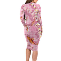 Pink Palaka Hawaiian And Japanese Family Matching Long Sleeve Bodycon Dress and Hawaiian Shirt Sakura Lei With Koi Fish DT05 - Polynesian Pride