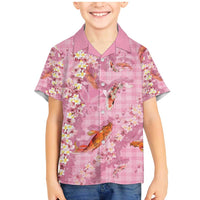 Pink Palaka Hawaiian And Japanese Family Matching Mermaid Dress and Hawaiian Shirt Sakura Lei With Koi Fish DT05 Son's Shirt Pink - Polynesian Pride