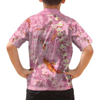 Pink Palaka Hawaiian And Japanese Family Matching Off The Shoulder Long Sleeve Dress and Hawaiian Shirt Sakura Lei With Koi Fish DT05 - Polynesian Pride