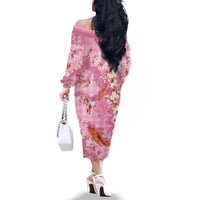 Pink Palaka Hawaiian And Japanese Family Matching Off The Shoulder Long Sleeve Dress and Hawaiian Shirt Sakura Lei With Koi Fish DT05 - Polynesian Pride