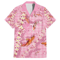 Pink Palaka Hawaiian And Japanese Family Matching Off Shoulder Maxi Dress and Hawaiian Shirt Sakura Lei With Koi Fish - Polynesian Pride