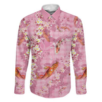 Pink Palaka Hawaiian And Japanese Family Matching Off Shoulder Short Dress and Hawaiian Shirt Sakura Lei With Koi Fish DT05 Dad's Shirt - Long Sleeve Pink - Polynesian Pride