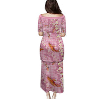 Pink Palaka Hawaiian And Japanese Family Matching Puletasi and Hawaiian Shirt Sakura Lei With Koi Fish - Polynesian Pride