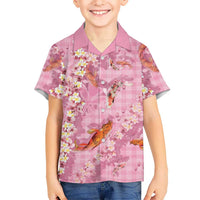 Pink Palaka Hawaiian And Japanese Family Matching Puletasi and Hawaiian Shirt Sakura Lei With Koi Fish DT05 Son's Shirt Pink - Polynesian Pride