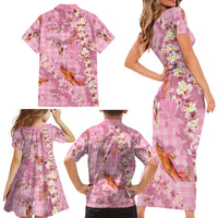 Pink Palaka Hawaiian And Japanese Family Matching Short Sleeve Bodycon Dress and Hawaiian Shirt Sakura Lei With Koi Fish DT05 - Polynesian Pride