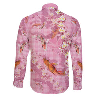Pink Palaka Hawaiian And Japanese Family Matching Short Sleeve Bodycon Dress and Hawaiian Shirt Sakura Lei With Koi Fish - Polynesian Pride