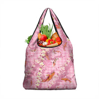 Pink Palaka Hawaiian And Japanese Grocery Bag Sakura Lei With Koi Fish - Polynesian Pride