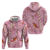 Pink Palaka Hawaiian And Japanese Hoodie Sakura Lei With Koi Fish - Polynesian Pride