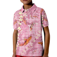 Pink Palaka Hawaiian And Japanese Kid Polo Shirt Sakura Lei With Koi Fish - Polynesian Pride