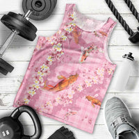 Pink Palaka Hawaiian And Japanese Men Tank Top Sakura Lei With Koi Fish - Polynesian Pride