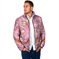 Pink Palaka Hawaiian And Japanese Padded Jacket Sakura Lei With Koi Fish - Polynesian Pride