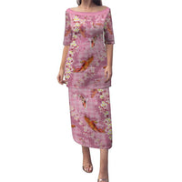 Pink Palaka Hawaiian And Japanese Puletasi Sakura Lei With Koi Fish - Polynesian Pride