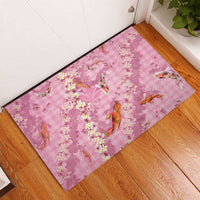 Pink Palaka Hawaiian And Japanese Rubber Doormat Sakura Lei With Koi Fish - Polynesian Pride