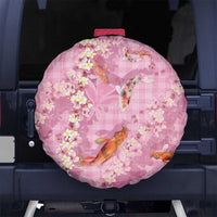 Pink Palaka Hawaiian And Japanese Spare Tire Cover Sakura Lei With Koi Fish - Polynesian Pride