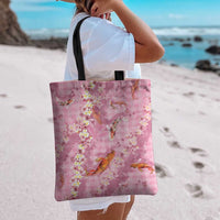 Pink Palaka Hawaiian And Japanese Tote Bag Sakura Lei With Koi Fish - Polynesian Pride