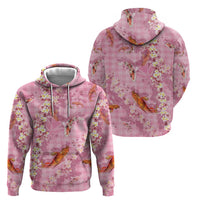 Pink Palaka Hawaiian And Japanese Zip Hoodie Sakura Lei With Koi Fish - Polynesian Pride