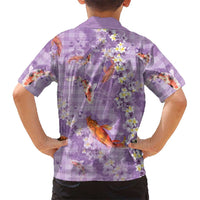 Purple Palaka Hawaiian And Japanese Family Matching Tank Maxi Dress and Hawaiian Shirt Sakura Lei With Koi Fish DT05 - Polynesian Pride