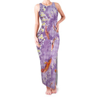 Purple Palaka Hawaiian And Japanese Family Matching Tank Maxi Dress and Hawaiian Shirt Sakura Lei With Koi Fish DT05 Mom's Dress Purple - Polynesian Pride