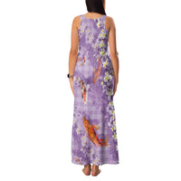 Purple Palaka Hawaiian And Japanese Family Matching Tank Maxi Dress and Hawaiian Shirt Sakura Lei With Koi Fish DT05 - Polynesian Pride