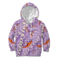 Purple Palaka Hawaiian And Japanese Kid Hoodie Sakura Lei With Koi Fish DT05 Hoodie Purple - Polynesian Pride