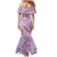 Purple Palaka Hawaiian And Japanese Mermaid Dress Sakura Lei With Koi Fish DT05 - Polynesian Pride
